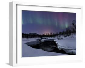 Aurora Borealis over Blafjellelva River in Troms County, Norway-Stocktrek Images-Framed Photographic Print