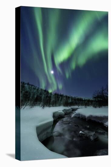 Aurora Borealis over Blafjellelva River in Troms County, Norway-Stocktrek Images-Stretched Canvas