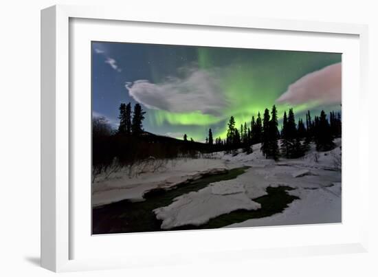 Aurora Borealis over Creek, Yukon, Canada-null-Framed Photographic Print