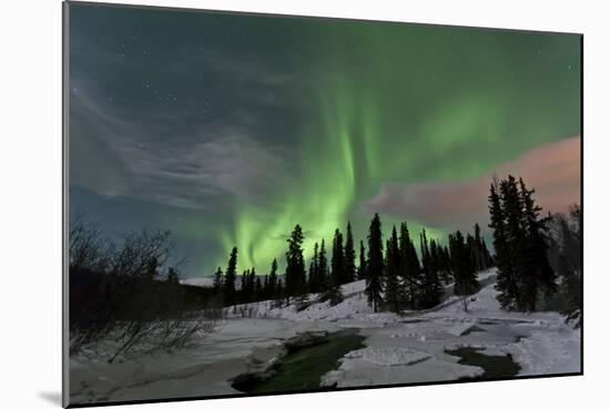 Aurora Borealis over Creek, Yukon, Canada-null-Mounted Photographic Print