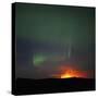 Aurora Borealis over eruption at Eyjafjallajokull glacier-null-Stretched Canvas