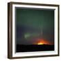 Aurora Borealis over eruption at Eyjafjallajokull glacier-null-Framed Photographic Print