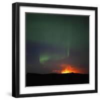 Aurora Borealis over eruption at Eyjafjallajokull glacier-null-Framed Photographic Print