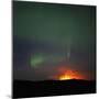 Aurora Borealis over eruption at Eyjafjallajokull glacier-null-Mounted Photographic Print