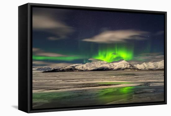 Aurora Borealis over Mt Hoffell, Hoffellsjokul Glacier, Iceland-Arctic-Images-Framed Stretched Canvas