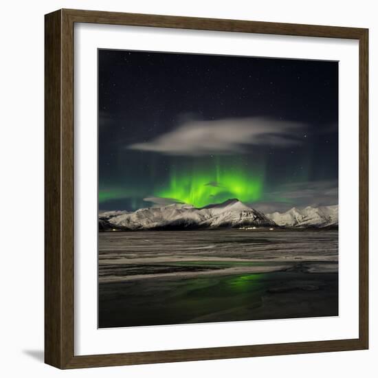 Aurora Borealis over Mt Hoffell, Hoffellsjokul Glacier, Iceland-Arctic-Images-Framed Photographic Print