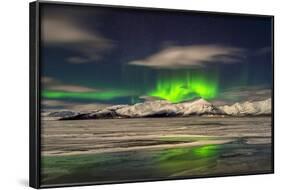 Aurora Borealis over Mt Hoffell, Hoffellsjokul Glacier, Iceland-Arctic-Images-Framed Photographic Print