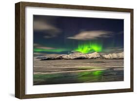 Aurora Borealis over Mt Hoffell, Hoffellsjokul Glacier, Iceland-Arctic-Images-Framed Photographic Print