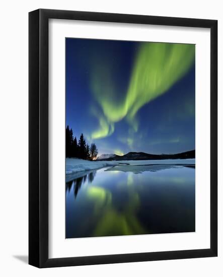 Aurora Borealis over Sandvannet Lake in Troms County, Norway-Stocktrek Images-Framed Premium Photographic Print