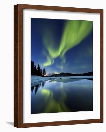 Aurora Borealis over Sandvannet Lake in Troms County, Norway-Stocktrek Images-Framed Photographic Print