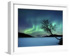 Aurora Borealis over Sandvannet Lake in Troms County, Norway-Stocktrek Images-Framed Premium Photographic Print