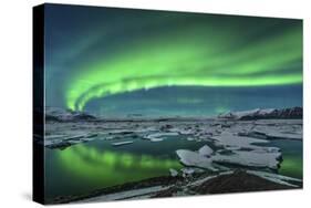 Aurora Borealis over the Glacial Lagoon Jokulsarlon in Iceland-null-Stretched Canvas