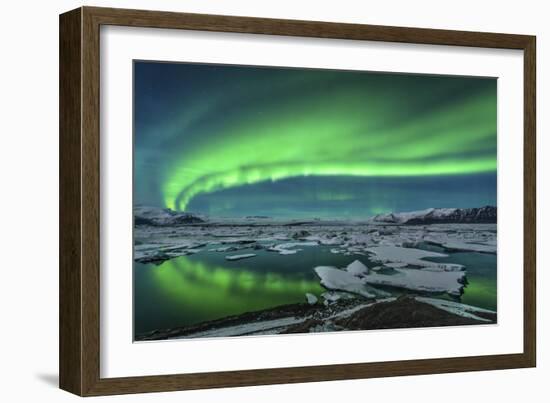 Aurora Borealis over the Glacial Lagoon Jokulsarlon in Iceland-null-Framed Photographic Print