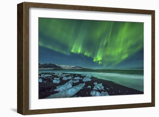 Aurora Borealis over the Ice Beach Near Jokulsarlon, Iceland-null-Framed Photographic Print