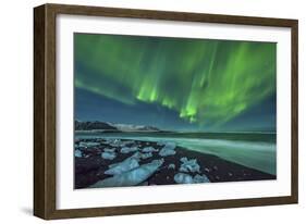 Aurora Borealis over the Ice Beach Near Jokulsarlon, Iceland-null-Framed Photographic Print