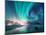 Aurora Borealis over the Sea, Snowy Mountains and City Lights at Night. Northern Lights in Lofoten-Denis Belitsky-Mounted Photographic Print