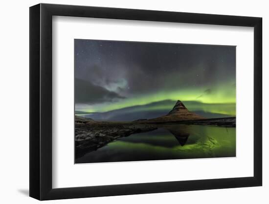 Aurora Borealis reflects below Kirkjufell, Snaefellsnes Peninsula, Iceland-Chuck Haney-Framed Photographic Print