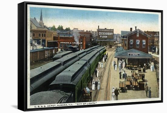 Aurora, Illinois - Chicago, Burlington, and Quincy Railroad Depot-Lantern Press-Framed Stretched Canvas