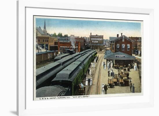 Aurora, Illinois - Chicago, Burlington, and Quincy Railroad Depot-Lantern Press-Framed Art Print