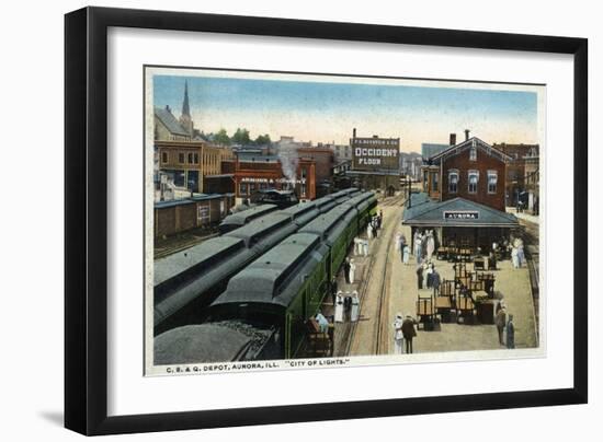 Aurora, Illinois - Chicago, Burlington, and Quincy Railroad Depot-Lantern Press-Framed Art Print