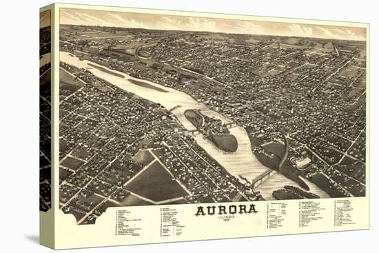 Aurora, Illinois - Panoramic Map-Lantern Press-Stretched Canvas