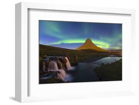 Aurora (Northern Lights) over a moonlit Kirkjufell Mountain, Snaefellsnes Peninsula, Iceland, Polar-Miles Ertman-Framed Photographic Print