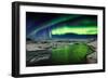 Auroras and Icebergs at the Glacial Lagoon, Jokulsarlon, Breidamerkurjokull, Vatnajokull Ice Cap-null-Framed Photographic Print