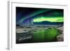 Auroras and Icebergs at the Glacial Lagoon, Jokulsarlon, Breidamerkurjokull, Vatnajokull Ice Cap-null-Framed Photographic Print