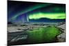 Auroras and Icebergs at the Glacial Lagoon, Jokulsarlon, Breidamerkurjokull, Vatnajokull Ice Cap-null-Mounted Photographic Print