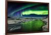 Auroras and Icebergs at the Glacial Lagoon, Jokulsarlon, Breidamerkurjokull, Vatnajokull Ice Cap-null-Framed Photographic Print