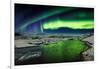 Auroras and Icebergs at the Glacial Lagoon, Jokulsarlon, Breidamerkurjokull, Vatnajokull Ice Cap-null-Framed Premium Photographic Print