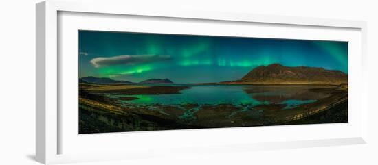 Auroras over Hraunsfjordur fjord, The lava fjord, Snaefellsnes peninsula, Iceland-null-Framed Photographic Print