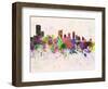 Austin Skyline in Watercolor Background-paulrommer-Framed Art Print