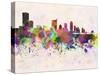 Austin Skyline in Watercolor Background-paulrommer-Stretched Canvas