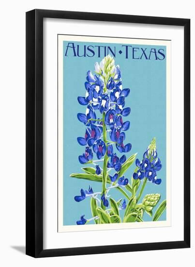 Austin, Texas - Bluebonnet - Letterpress-Lantern Press-Framed Art Print