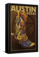 Austin, Texas - Boot and Star-Lantern Press-Framed Stretched Canvas