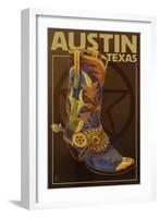 Austin, Texas - Boot and Star-Lantern Press-Framed Art Print