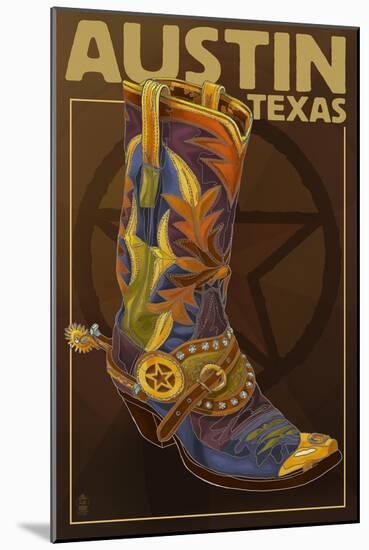 Austin, Texas - Boot and Star-Lantern Press-Mounted Art Print