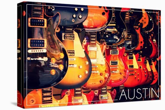 Austin, Texas - Electric Guitars on Wall-Lantern Press-Stretched Canvas