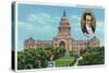 Austin, Texas - Exterior View of the State Capitol Building, Portrait of Stephen F. Austin, c.1942-Lantern Press-Stretched Canvas