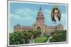 Austin, Texas - Exterior View of the State Capitol Building, Portrait of Stephen F. Austin, c.1942-Lantern Press-Mounted Art Print