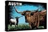 Austin, Texas - Longhorn - Scratchboard-Lantern Press-Stretched Canvas