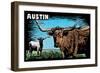 Austin, Texas - Longhorn - Scratchboard-Lantern Press-Framed Art Print