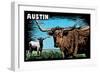 Austin, Texas - Longhorn - Scratchboard-Lantern Press-Framed Art Print