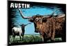 Austin, Texas - Longhorn - Scratchboard-Lantern Press-Mounted Art Print