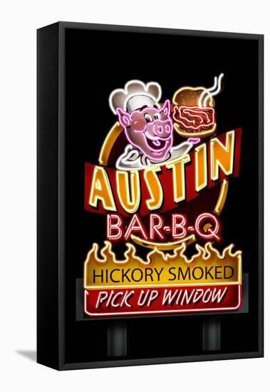 Austin, Texas - Neon BBQ Sign-Lantern Press-Framed Stretched Canvas