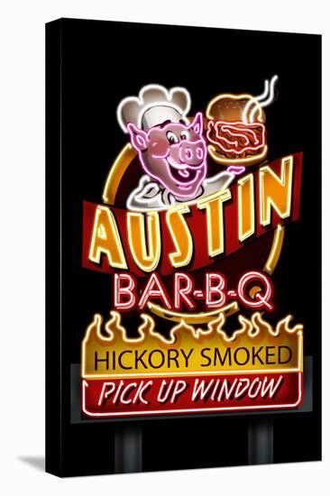 Austin, Texas - Neon BBQ Sign-Lantern Press-Stretched Canvas