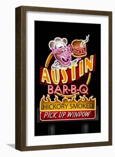 Austin, Texas - Neon BBQ Sign-Lantern Press-Framed Art Print