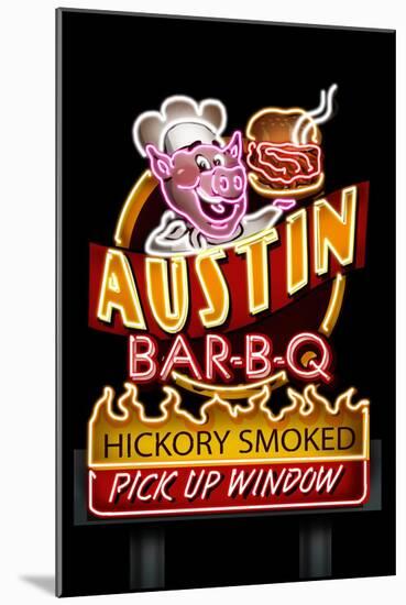 Austin, Texas - Neon BBQ Sign-Lantern Press-Mounted Art Print