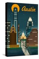 Austin, Texas - Retro Skyline-Lantern Press-Stretched Canvas